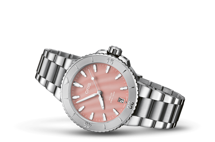 オリス アクイスデイト 36.5 mm ステンレススティール（マザーオブパール製ダイアル／ピンク）